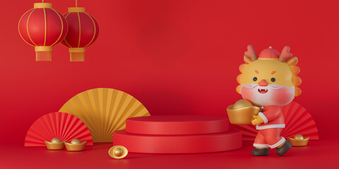 Obraz na płótnie Canvas 3D rendering of the Chinese Spring Festival illustration celebrating the Year of the Dragon