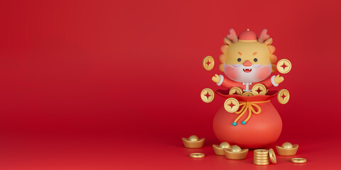 3D rendering of the Chinese Spring Festival illustration celebrating the Year of the Dragon