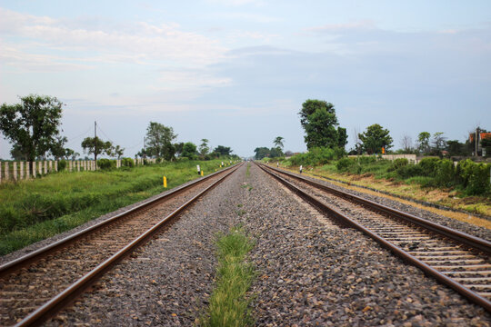 double track railway line in a rural area