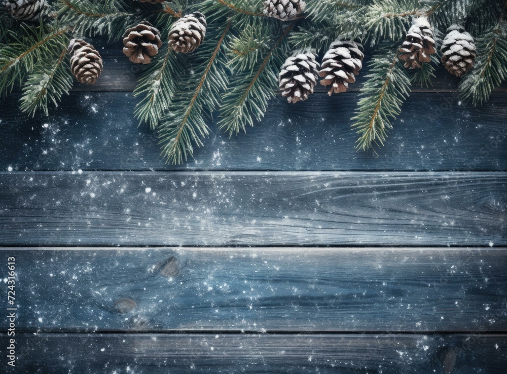Poster christmas background with fir branches and snow. generative ai.