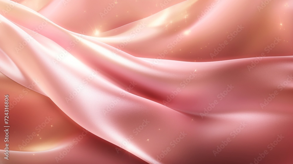 Poster a luxurious wavy pink fabric with a smooth silky texture and a soft shimmering effect in the light.