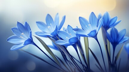 Elegant blue flowers bloom against a gentle background, emphasizing their delicate beauty.