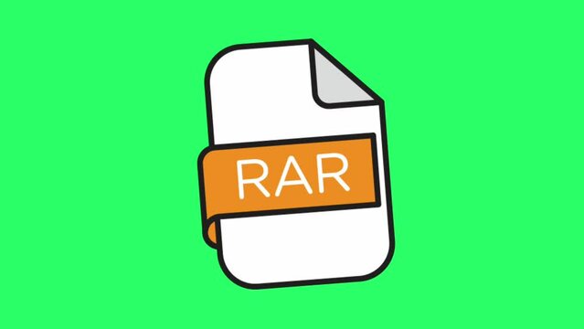 Animation symbol RAR file type on green background. 