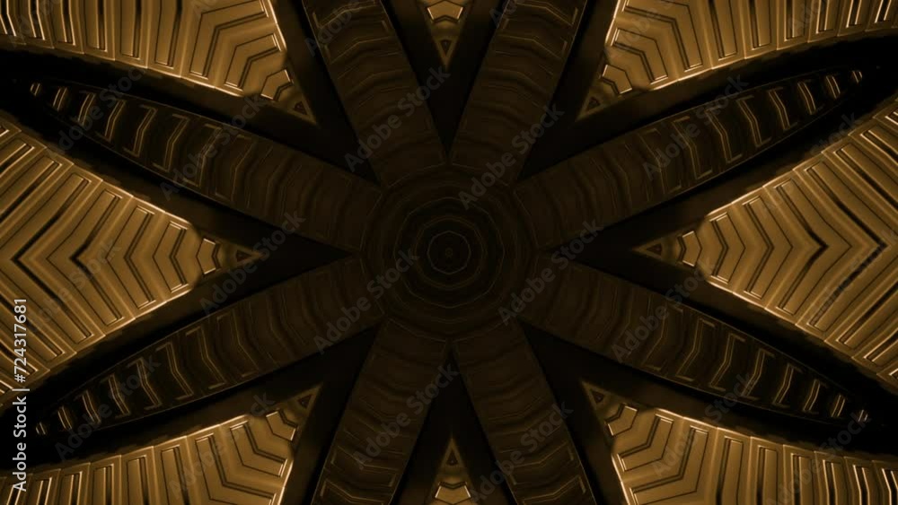 Poster sci-fi cosmic fractal geometric kaleidoscope. design. star shaped pattern creating effect of a tunne
