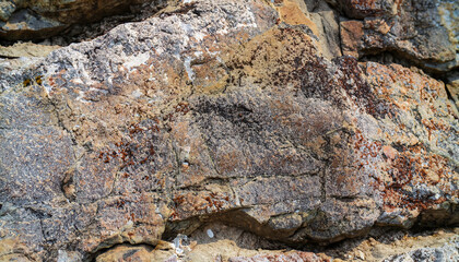 Photo textured stone of different colors; a beautiful mountain rock close-up