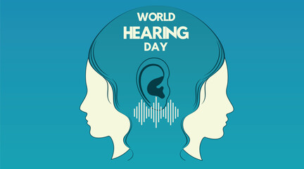 Banner for World Hearing Day on blue background