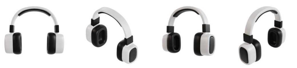 3D Isolated Black and White Headphone Set