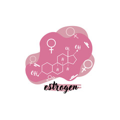 Structural chemical formula of estrogen hormone on white background