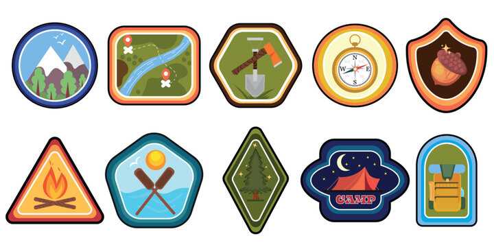 Set of scout badges on white background