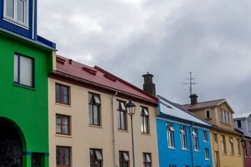 Fototapeta na wymiar Colorful residential buildings in Reykjavik, Iceland.