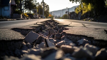 Fototapeta na wymiar Image earthquake broken road surface.