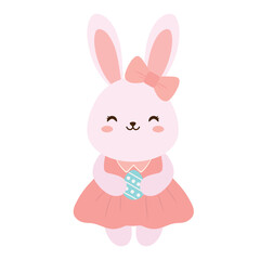 Cute bunny with Easter egg on white background