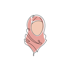 Drawn portrait of Muslim woman on white background