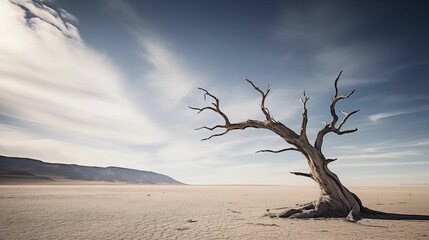 Fototapeta na wymiar Image of a dead tree in the vast expanse of the desert.