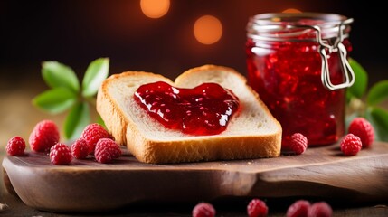 Image of a heart-shaped toast with jam.