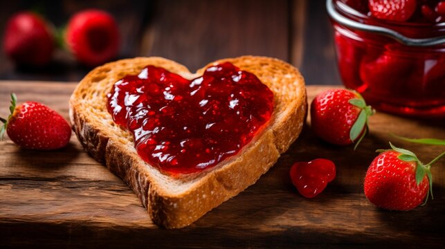 Image of a heart-shaped toast with jam.