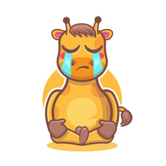 kawaii giraffe animal mascot with cry expression isolated cartoon in flat style design