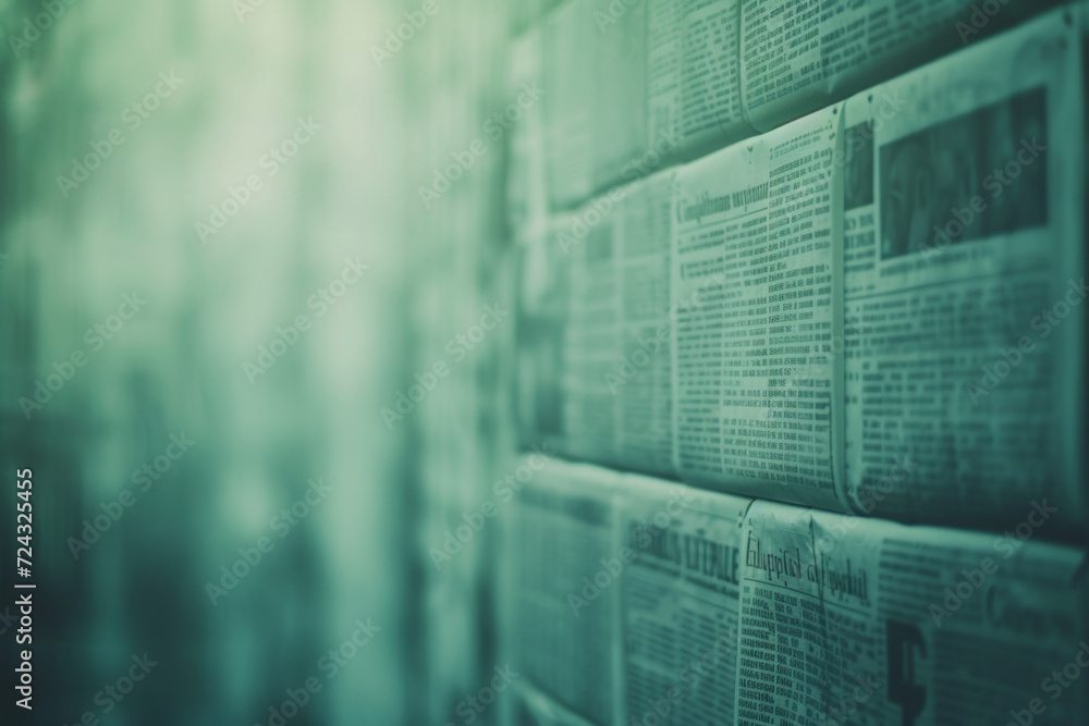 Fototapete abstract background composition with unreadable newspaper text and image, with old-fashioned and mut