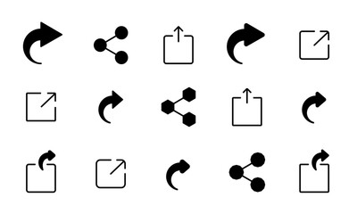 黒い共有ボタンのアイコンセット/シェアボタン/共有/シェア/イラスト/ベクター