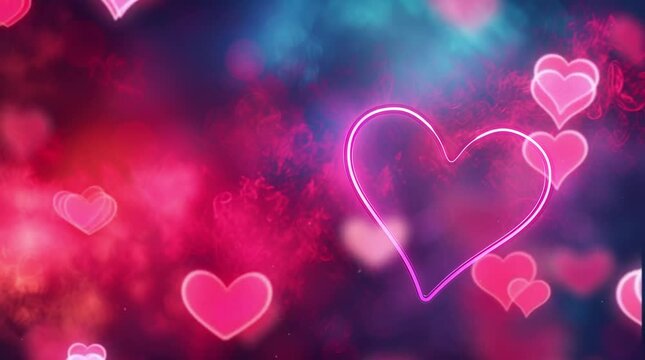 Beautiful shiny hearts and abstract lights Valentines day background banner Seamless looping 4k time-lapse virtual video animation background. Generated AI