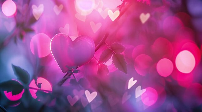 Beautiful shiny hearts and abstract lights Valentines day background banner Seamless looping 4k time-lapse virtual video animation background. Generated AI