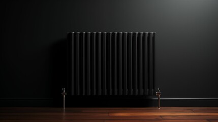 Image of black radiator on a dark background.