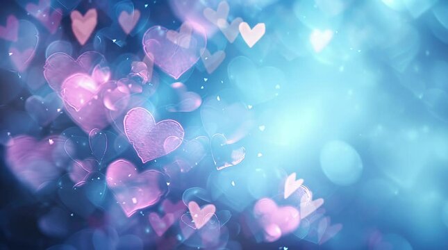 Beautiful shiny hearts and abstract lights Valentines day background banner Seamless looping 4k time-lapse virtual video animation background. Generated AI