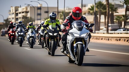 man racer rides big bike motorcycle racing on the road in the city