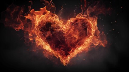 Fototapeta premium Image of burning heart on a black background.