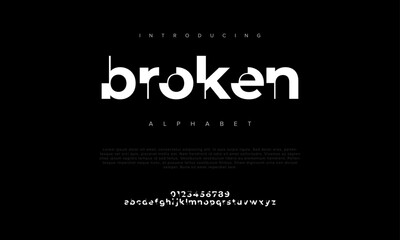Broken creative modern urban alphabet font. Digital abstract moslem, futuristic, fashion, sport, minimal technology typography. Simple numeric vector illustration