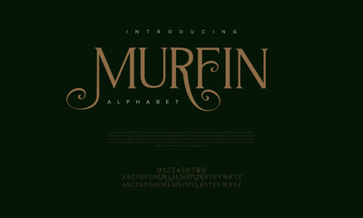 Murfin premium luxury elegant alphabet letters and numbers. Elegant wedding typography classic serif font decorative vintage retro. Creative vector illustration