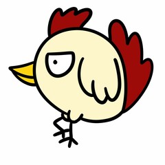 cartoon doodle angry chicken on white background