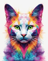 Minimalist neon line logo head of cat with smoke effects