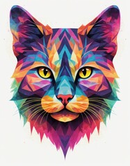 Minimalist neon line logo head of cat with smoke effects