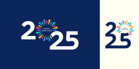 2025 Happy New Year design vector. colorful fireworks and trendy new year 2025 design template.