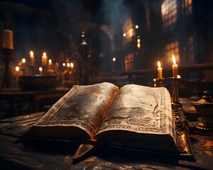 Old holy bible in the church. Religion concept. Selective focus.