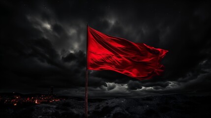 Image of the red flag against the night sky.