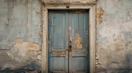 Image of the weathered old front wooden door of a house.