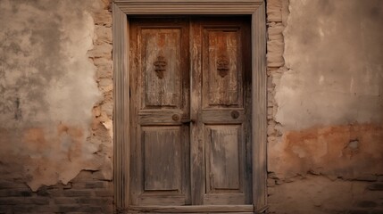 Fototapeta na wymiar Image of the weathered old front wooden door of a house.