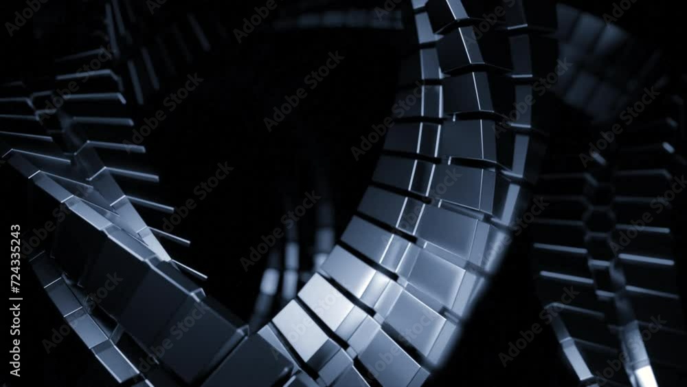 Poster 3d spiral with rotating metal lines. design. 3d animation of generated metal spiral with rotating li