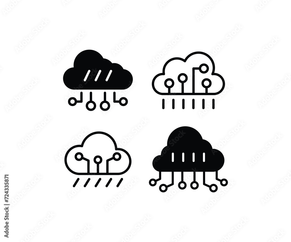 Poster cloud computing icons vector design simple outline black white colors illustration collections