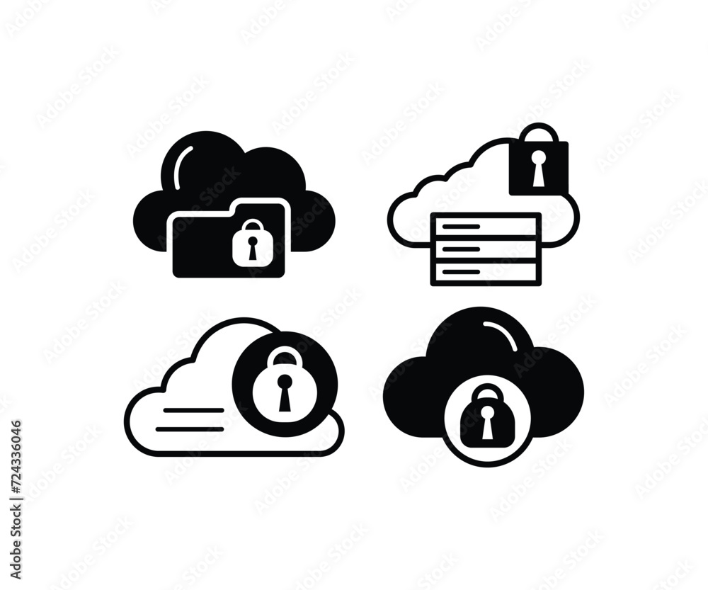 Poster cloud computing concept security privacy with padlock shield icon vector design black white flat mod