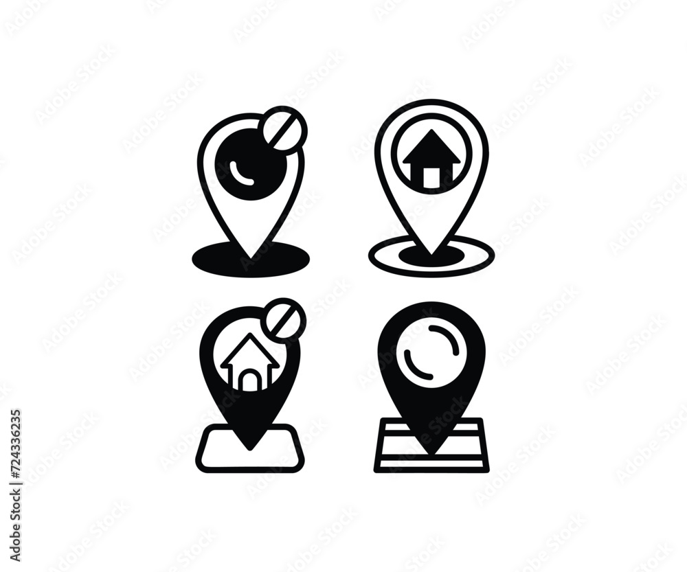 Poster set pointer pin location adress place position of black and white icons simple vector design collect