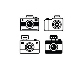 set of cameras icon simple black flat modern minimalist style vector design illustration collections template 