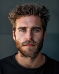 Fototapeta premium Photo of a 25-year-old male with short tousled brown hair