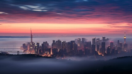 View of the quiet city landscape before sunrise.