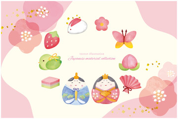 可愛いひな祭りの素材セット