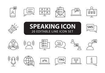 Speaking icon set black fill. Communication icons collection. Containing discussion, speech bubble,...