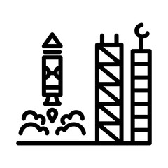 Spacecraft in line style. Launching a rocket into space