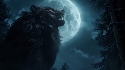 Fierce Werewolf Howling at Full Moon